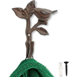 Comfify Bird On A Branch Single Wall Hook/Hanger - Metal, Heavy Duty, Rustic, Vintage, Recycled, Decorative Gift Idea - 4.75x1.8x6 - with Screws and Anchors - Rust Brown