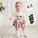 Newborn Baby Girl Football Outfit Game Day Rugby Print Romper with Tulle Skirt Set Headband 3Pcs Cute Summer Clothes (Beige)