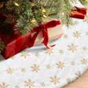 COOLWUFAN 36 Inches Faux Fur Christmas Tree Skirt for Xmas Tree Holiday Party Decoration White Plush Gold Sequin Snowflake (Gold)