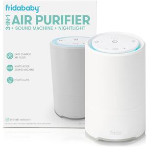 Frida Baby 3in1 Baby Air Purifier for Allergy Relief, Sound Machine for Sleeping + Nightlight, HEPA Filter Purifier for Bedroom with 3 Fan Speeds, EasyChange Filter, AutoOff Timer