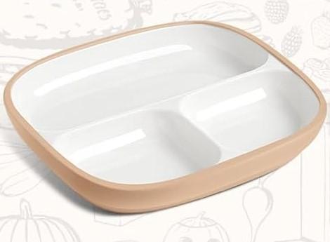 Domensi Kids Porcelain Plates with Silicone Sleeves 8.2 Inch Divided Porcelain Plate Toddler White Suction Dishes for Baby Troubleless Eating Microwave Dishwasher Safe (Novelty,3 Set)