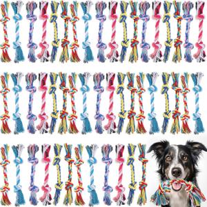 Syhood 48 Pcs Dog Toys Bulk Chew Ropes Dental Cotton Teething 2 Knot Tug of War Toy for Aggressive Chewers Small and Medium Dogs Puppies