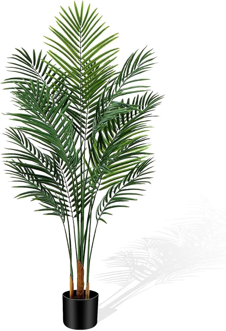 Artificial Palm Tree Outdorr 5ft, Large Fake Tropical Areca Palm Tree with 13 Trunks, Tall Faux Floor Plants for Indoor-Living Rooms, Offices, Bedroom Home Decor