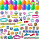 JOYIN 100 Pcs Prefilled Easter Eggs With Assorted Toys Plus Stickers Inside, Stuffed Eggs with Diverse toys for Easter Egg Hunt, Kids Basket Stuffers Fillers, Party Favors, Classroom Prize Supplies