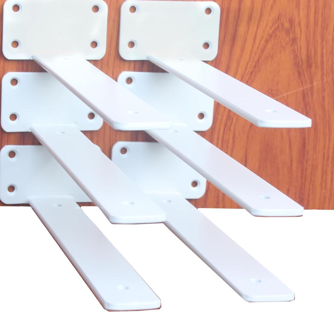 6 Pack - 8 inch White Hidden L Shelf Bracket (1/5 Inch Thicked) Iron Floating Shelf Brackets Rustic Industrial Metal Brackets for Shelf Support