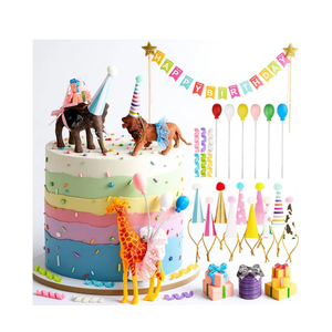 Gemscream 39 Pcs Safari Animal Cake Toppers Party Cake Animal Decorations Jungle Figures with Hats Mini Balloons for Wild Zoo Theme Party Birthday