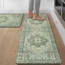 GENIMO Kitchen Mats for Floor 2PCs, Washable Anti Fatigue Mat for Cushioned, 17.3"x47"+17.3"x30", Waterproof Kitchen Rugs, Non Slip Comfort Standing Mat Rug for Home, Sink, Laundry, Light Green