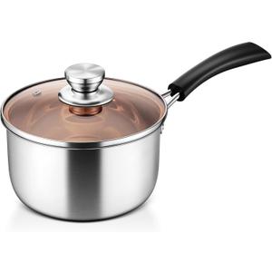 LIANYU 3QT Saucepan with Lid, Stainless Steel Sauce Pan Cooking Pot, 3 Quart Kitchen Cookware with Long Heatproof Handle, Dishwasher Safe