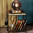 MAWEW Vintage Record Player Stand, Wooden Turntable Stand with Record Storage (Grey)
