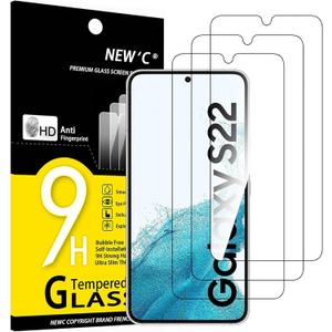 NEW'C 3 Pack Designed for Samsung Galaxy S22 5G, Screen Protector Tempered Glass, Case Friendly Anti Scratch Bubble Free Ultra Resistant (Transparent)