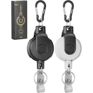 Retractable Keychain,Heavy Duty Carabiner Badge Holder, ID Badge Reel Key Chain with 31,8.8 OZ (2-pack Black & White)