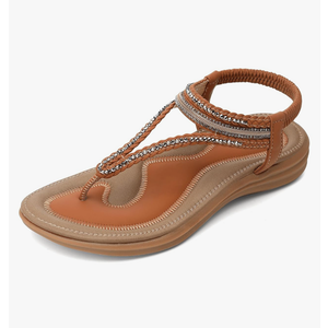 UBFEN Women's Bohemian Flat Sandals With Back Strap Summer Beach Comfortable Bling, Size 38 EUR