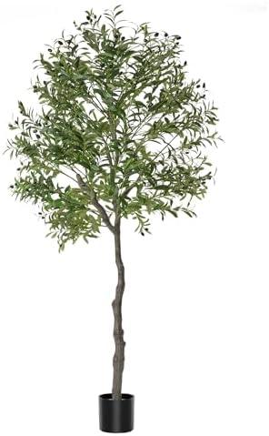 Floisdace 7FT Artificial Olive Tree Tall Office Home Decor, 2300 Silk UV Protection Leaf Faux Olive Tree Plants Porch Decor, Fake Olive Trees with Fruit for Office Living Room Indoor Modern Decor