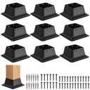 4x4 Post Base 9Pcs, Internal 3.5"x3.5" Heavy Duty Powder-Coated Steel Post Bracket Fit for Standard Wood Post Anchor, Decking Post Base for Deck Porch Handrail Railing Support with Screws