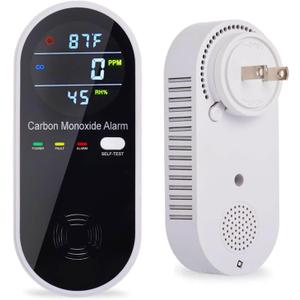 Carbon Monoxide Detector Plug in Wall, WESHLGD Portable Carbon Monoxide Detector for Travel, 3-in-1 CO Detector for Home and Travel Camping(CO Gas Meter Temperature Humidity Sensor), KH106, Black