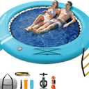 FBSPORT Inflatable Water Hammock Round Floating Ring, 10ft Inflatable Dock Floating Platform for Lake W/Cupholder, Sun Float Chill Raft Float Ring Tanning Pool Lounger Island Platform Pad, Blue, Water Hammock (10' Circle)