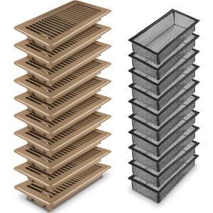 Floor Register 4 x 10'' 10 Pack, Floor Vent Cover with Air Vent Filter Mesh Catcher, Adjustable Heater Vent Covers for Walking, Premium Metal, Brown