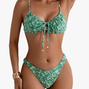 SOLY HUX Women's 2 Piece Bikini Sets Boho Floral Print Underwire Swimsuit Tie Front Cut Out Bathing Suit Size L