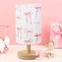 Bow Kids Table Lamp for Bedroom Kids Bedside Lamp with Linen Wooden Nightstand Cartoon Nursery Lampshade for Girls Room Pink Bow Decor