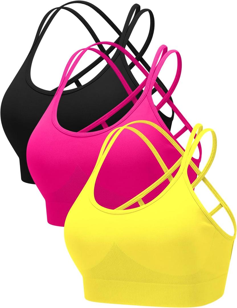 RUNNING GIRL Sports Bras for Women Pack Criss Cross Back Sexy Strappy Sports Bra Seamless Padded Yoga Bra with Removable Cups, M