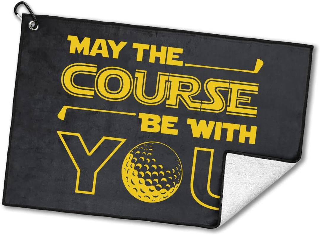 May The Course Be with You Polyester and Cotton Blend Golf Towel, Funny Father Grandfather Boss Golfer Accessory Present, Golf Gift for Dad Golf Fan, Golf Towel Gift for Birthday Fathers Day (Black 4)