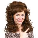 FantaLook 80s Long Curly Vintage Cosplay Wig with Bang for Women 60 70s Queen Costume for Halloween Party (Brown)