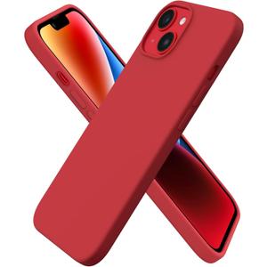 ORNARTO Compatible with iPhone 14 Case 6.1, Slim Liquid Silicone 3 Layers Full Phone Covered Soft Gel Rubber Case Protective Phone Cover 6.1 Inch-Red
