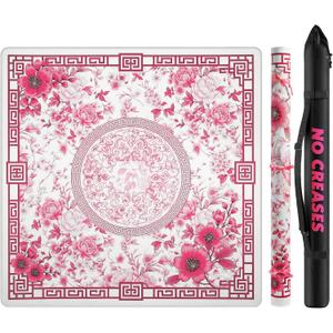 Mahjong Mat for Table 33x33 Inch, No-Crease, Anti-Slip, Noise-Reducing American Mahjong Mat, Mahjong Table Mat with Carry Bag, Neoprene Mahjong Mat for Poker, Card, Board(Pink)