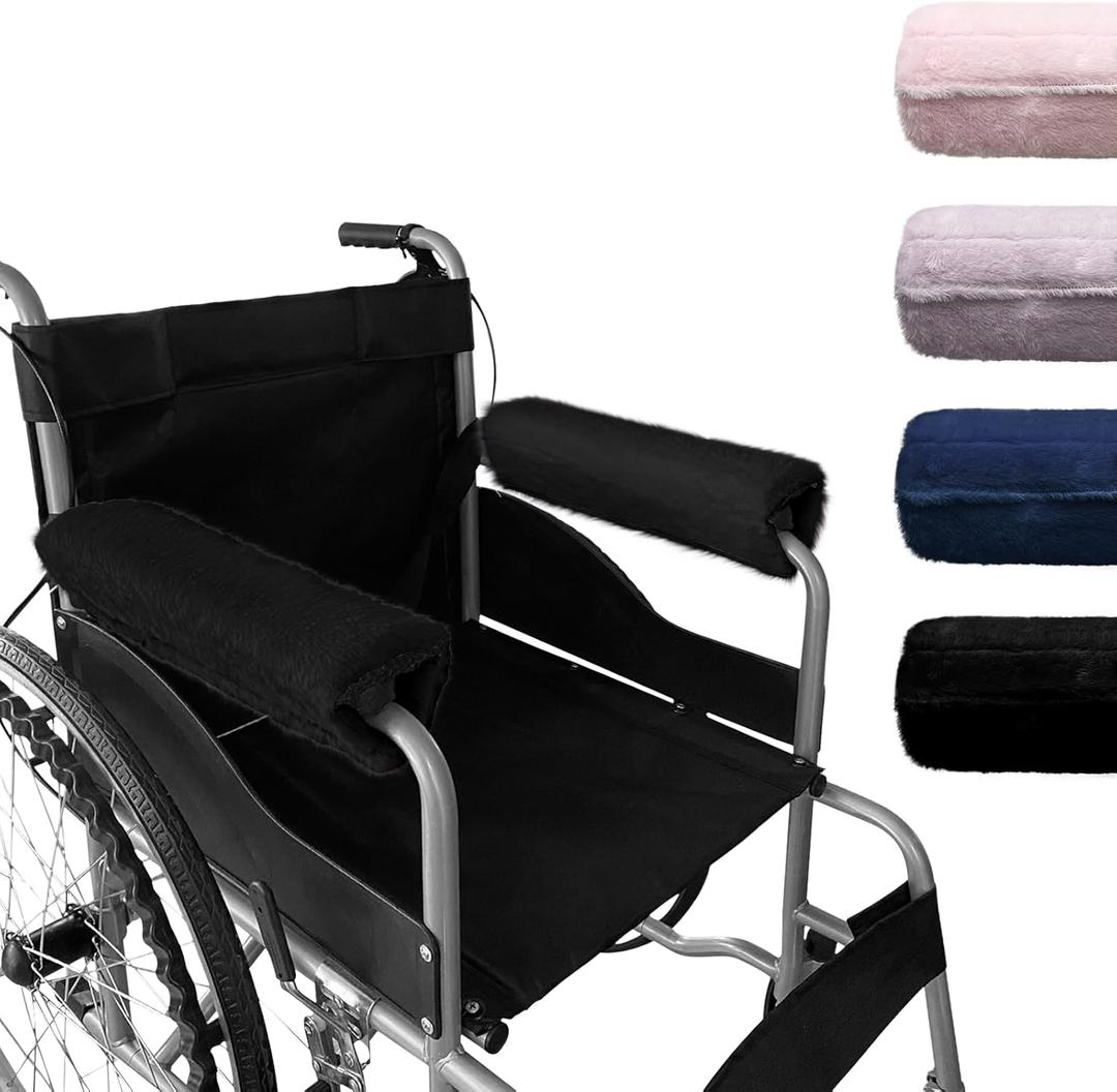 SPRING SEAON Wheelchair Armrest Covers 2 Pack Soft Memory Foam Wheelchair armrest Pads Wicking Washable for Office Transport Chair (Black)