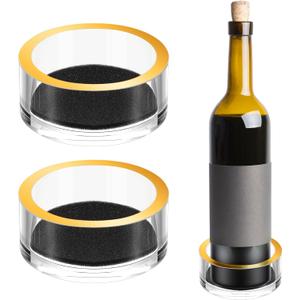 LemonRoad 2pcs Acrylic Wine Bottle Coaster Clear Drink Coaster with Gold Rim and Foam for Champagne Bottles Jewelry Organizer Modern Housewarming Gift