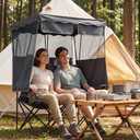 Double Camping Chair with Canopy,2 Person Folding Chair with Canopy, Grey, Standard