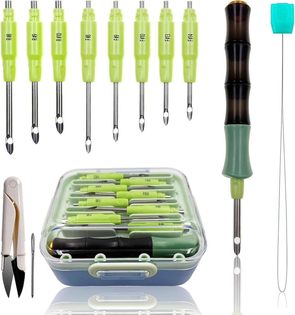 Punch Needle Tool Kit - Ergonomic Handle (Length Adjustable), 8 Interchangeable Needles (5mm/3.5mm), Storage Box with Essential Accessories | Ideal Gift for Beginners