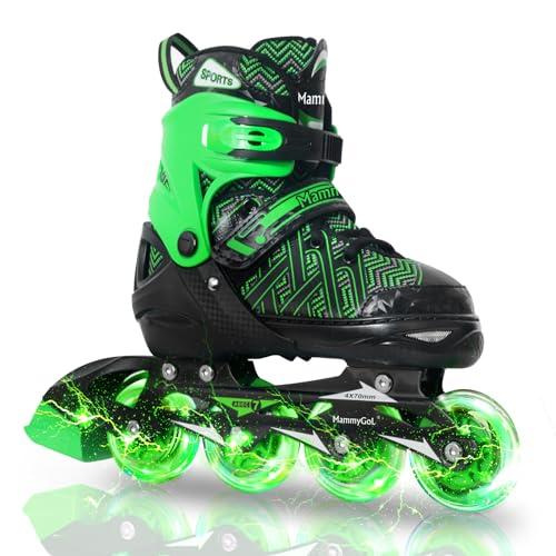 MammyGol Adjustable Inline Skates for Kids, Roller Skates with Featuring All Illuminating Wheels Beginner Skates for Girls and Boys, Youth and Teens, Green, Size Medium