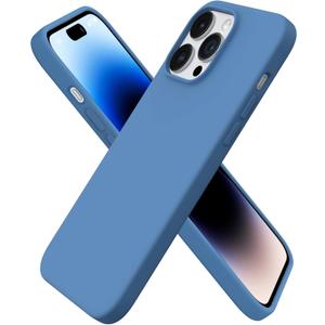 ORNARTO Compatible with iPhone 14 Pro Max Case 6.7, Slim Liquid Silicone 3 Layers Full Covered Soft Gel Rubber Phone Case Protective Cover with Microfiber Lining 6.7 inch-Blue