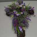 Solar Lavender Cross Memorial Stake Lighted Religious Yard Decoration Cemetery Stake with Purple Lavender Wildflowers Religious Purple Floral Cross Arrangement for Memorial Tribute