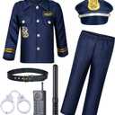 Kids Police Costume for Boys Cop Outfit Accessories Set Halloween Party Cosplay (3-5T, Blue)