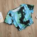 Girls Summer Tie-Dye Outfits Elastic Drawstring T-Shirt Crop Top and Elastic Waist Shorts Set with Side Pockets