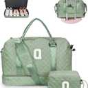 Personalized Teacher Gifts, Gifts for Women-Girl Travel Bag with Shoe Compartment, Personalized Weekender Bag, Monogram Overnight Bag for Women, Letter Travel Bag with Makeup Bag (Letter Q) (Light Green)
