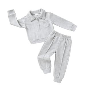 HAPPYMA Toddler Clothes Baby Boy Girl Fall Polo Long Sleeve Top and Solid Casual Pants Winter Outfits (Grey, 5-6X) (Gray)