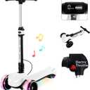 24V Electric Scooter for Kids w/150W Powerful Motor, Thumb Throttle, LCD Screen, Bluetooth, Light-Up Stem Deck & Wheels, 3 Adjustable Heights, 5MPH Safe Speed, 3 Wheel Electric Scooter for Kids