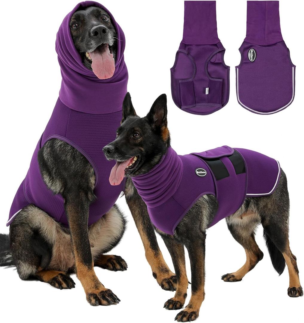 Meifsou Dog Anxiety Vest with Hood, Skin-Friendly Thunder Jacket for Dogs, All-in-One Dog Calming Shirt with Hood for Thunder, Fireworks, Separation - Keep Pet Calm Without Medicine (Purple, XXX-Large)