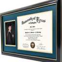 GraduationMall 11x19 Black Diploma and Photo Frame for 8.5x11 Certificate,5x7 Picture,Tempered Glass,Navy Blue over Gold Double Mat