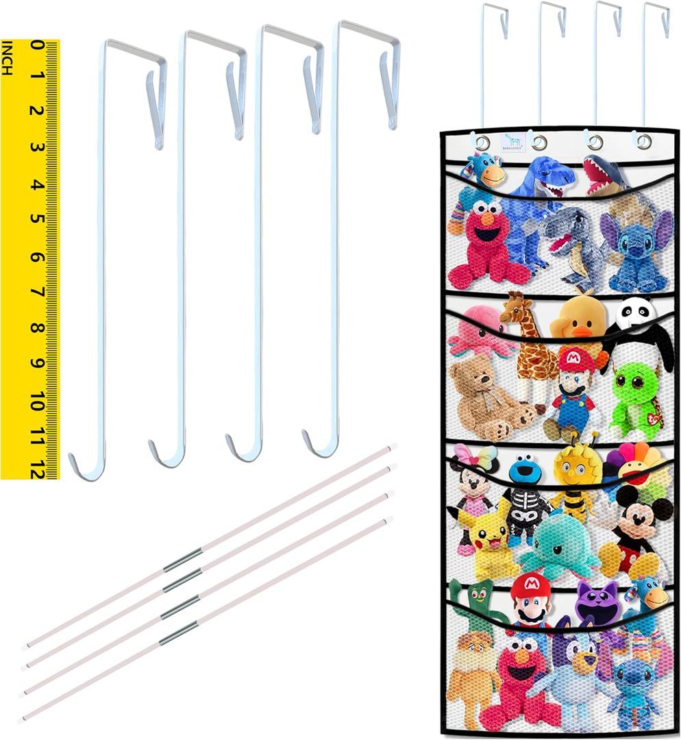 stuffed animal storage,The solution you have been looking for,stuff animal organizer,Holds a lot,toy storage,Way better than the ceiling hammocks,over the door,stuffy storage,White+Black