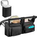 Double Stroller Organizer Compatible with Bob Duallie and Baby Jogger City Mini Gt2,Double Stroller Caddy with Cooler Bag and Cup Holder,Black