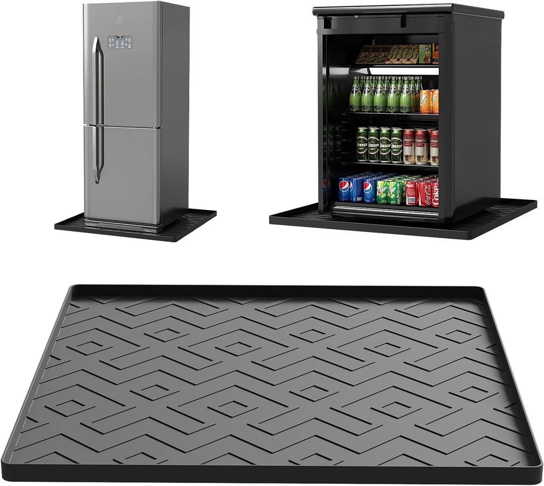 Mini Fridge Silicone Mat 19.7"x19.7"x0.4" - Non-Slip, Spill-Proof, Drip Prevention | Ideal for Refrigerators, Washing Machines, Dryers, Wine Coolers, and Dishwashers (Black)
