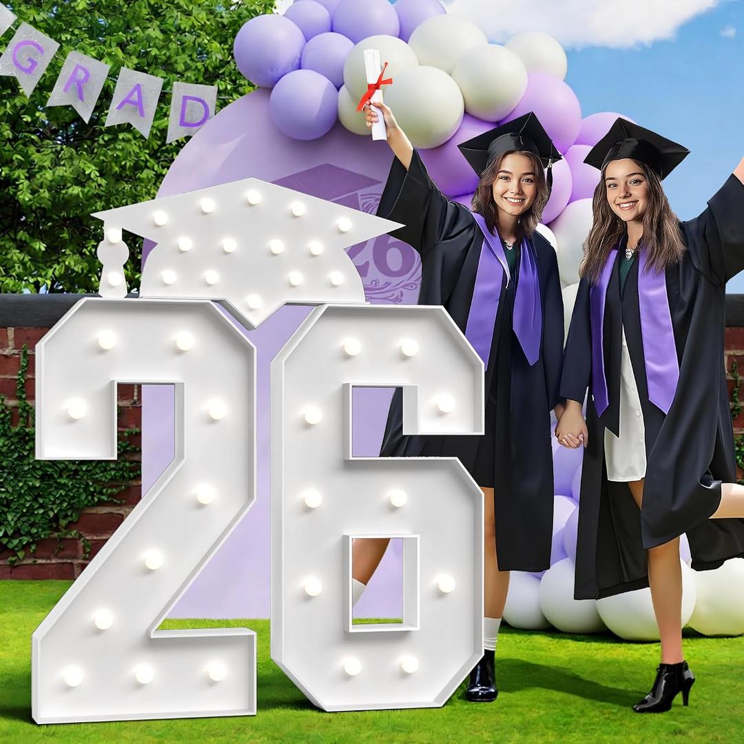 Graduation Decorations Class 2026 White Marquee Numbers 26 Graduation Decorations 4 Feet Tall Large Kindergarten College High School Grad Party Decor Light up Numbers Big Foam Board Backdrop