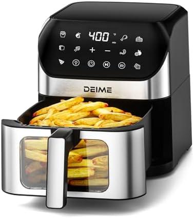 DEIME Air Fryer 6.2 QT Oilless 1500W Large Capacity Oven Air Fryers Healthy Cooker with 10 Preset, Visual Cooking Window, Non-Stick Basket, Included Recipe