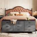 Huuger 63 Inch Dresser for Bedroom, Dresser for Closet with 9 Fabric Drawers, Large TV Stand for 55, 65, 70 Inch TV, Entertainment Center with Storage, Wide Long Chest of Drawers, Walnut and Dark Grey, 13.8"D x 63"W x 26.8"H
