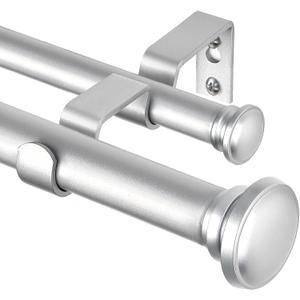TONIAL 1 Inch Double Curtain Rods 72 to 144 Inch (6 to 12 ft), Heavy Duty Decorative Drapery Rod for Windows 69 to 140 Inch (5.75 to 11.7 ft) with Small Cap Finial, Silver