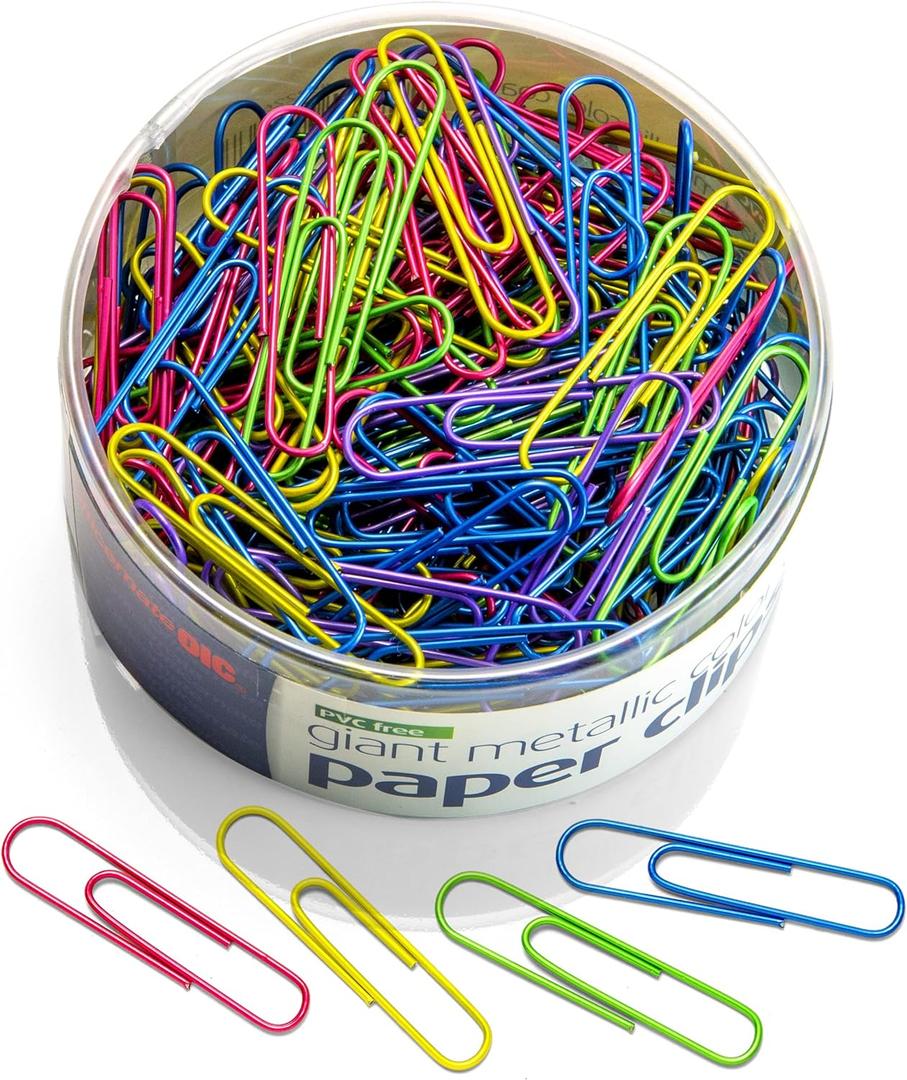 Officemate PVC-Free Assorted Color Coated Giant Paper Clips, 200 per Tub (97226)
